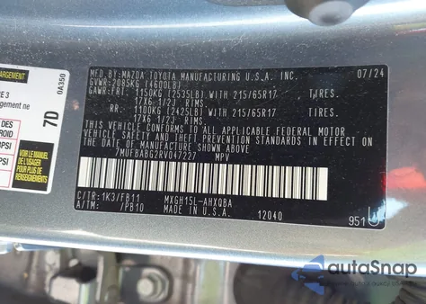 2024 Toyota Corolla Cross Hybrid S from USA, damaged, VIN 7MUFBABG2RV047227